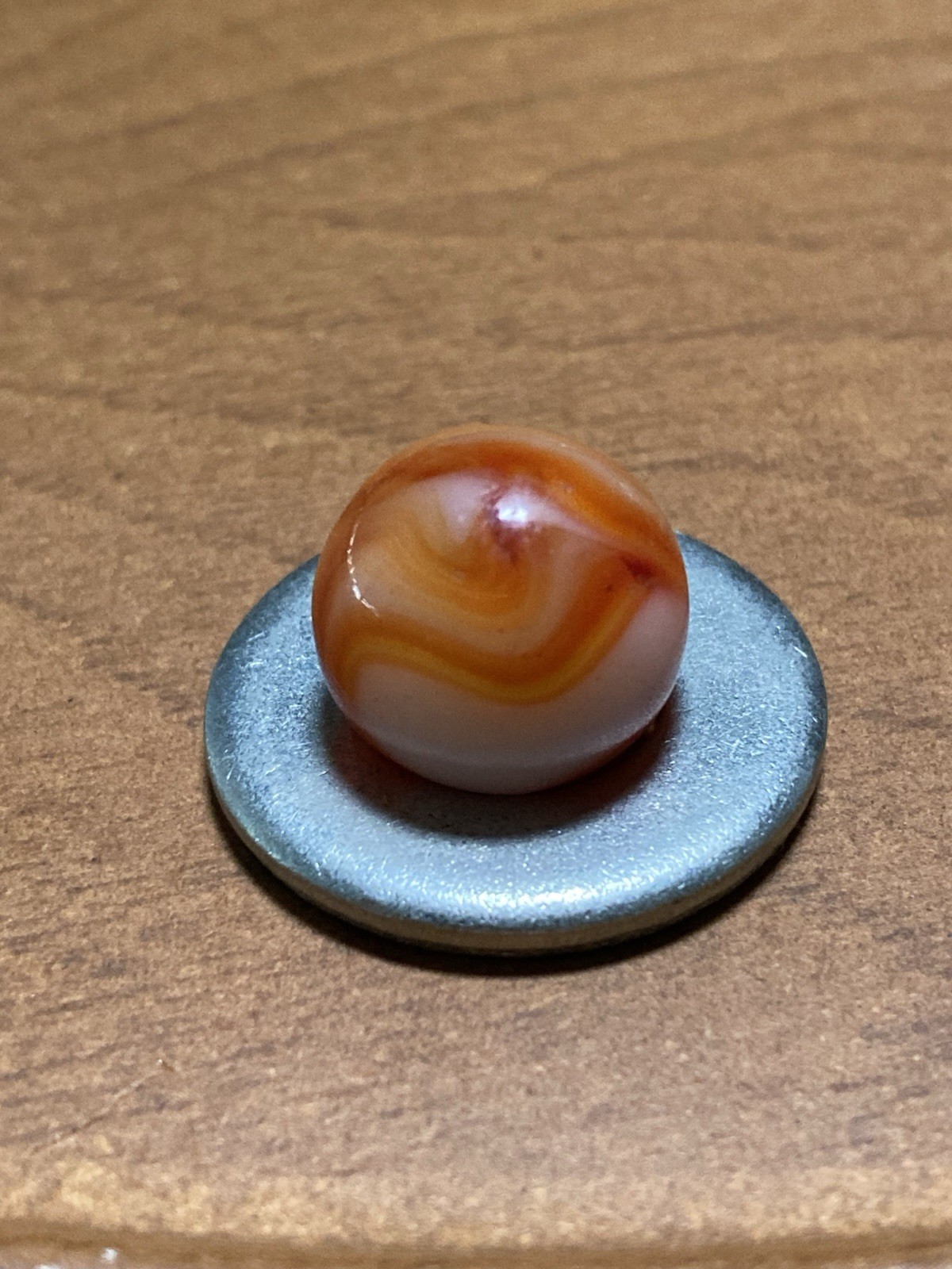 Akro Agate Orange White Glass Swirl Marble Vintage Estate Toy Game Piece 5/8 In