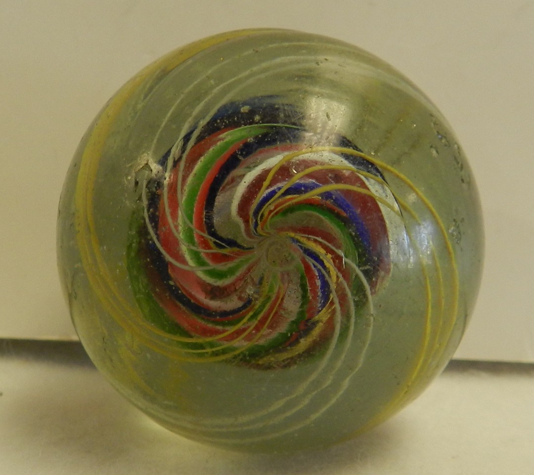 #20712m Huge 1.78 Inches Vintage German Handmade Divided Ribbon Swirl Marble