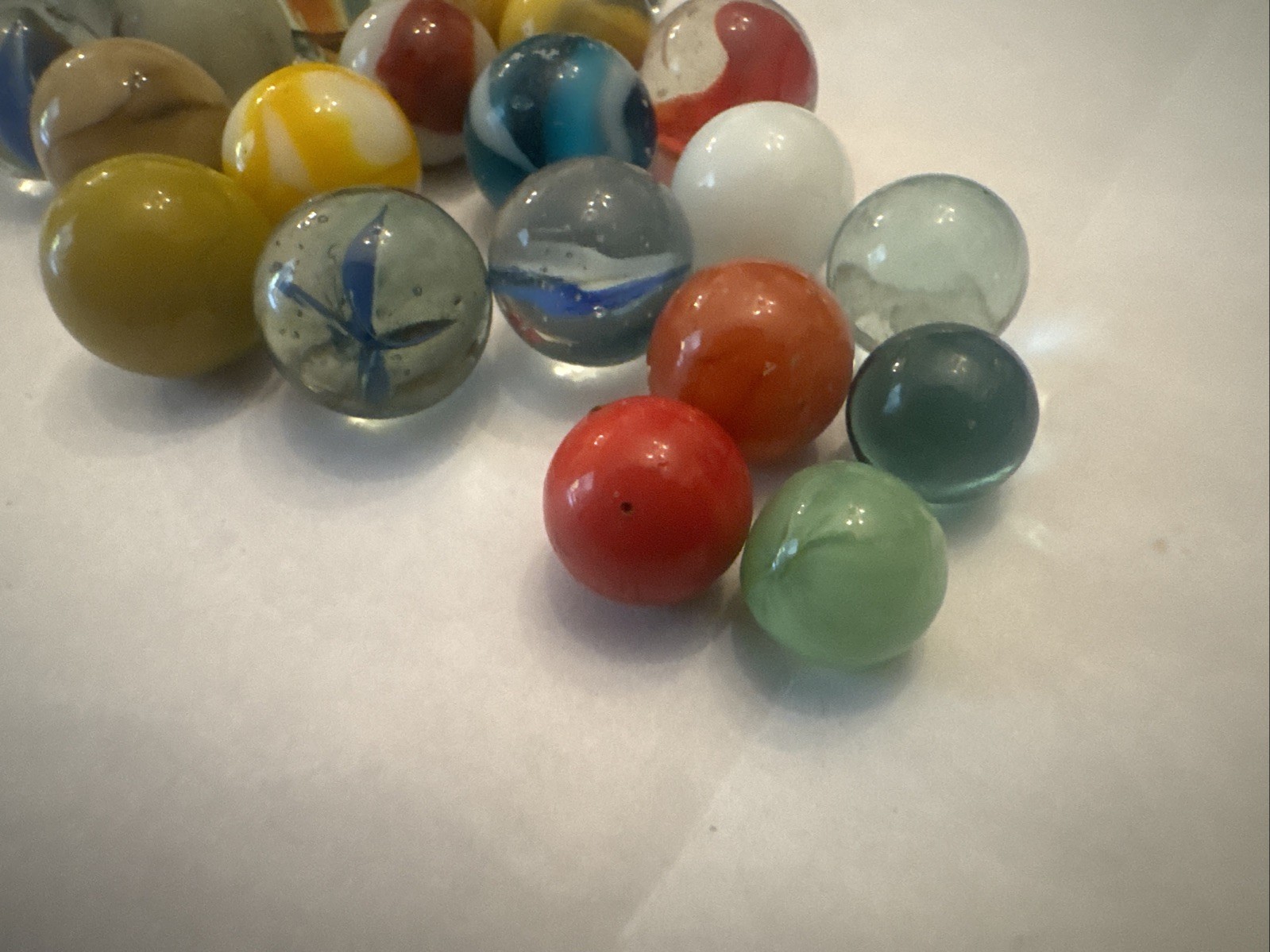 Vintage Mixed Glass Marble Collection 24 Marbles: One Shooter, Cat’s Eye, Swirl