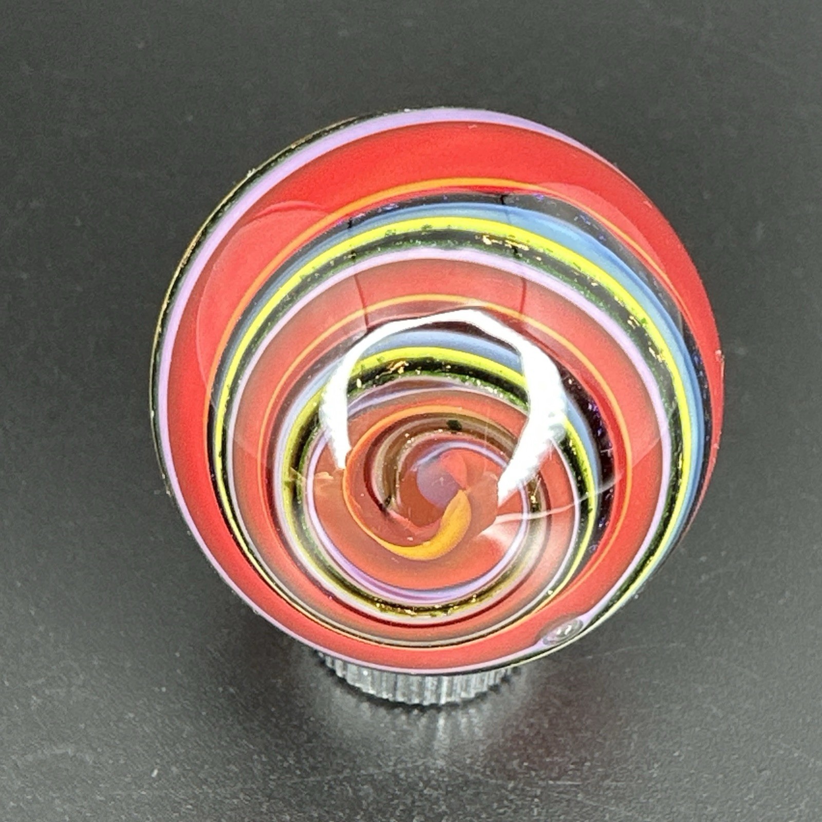 Contemporary Handmade Art Glass Marble 1.29″ Multicolor Banded Spiral Swirl MIB