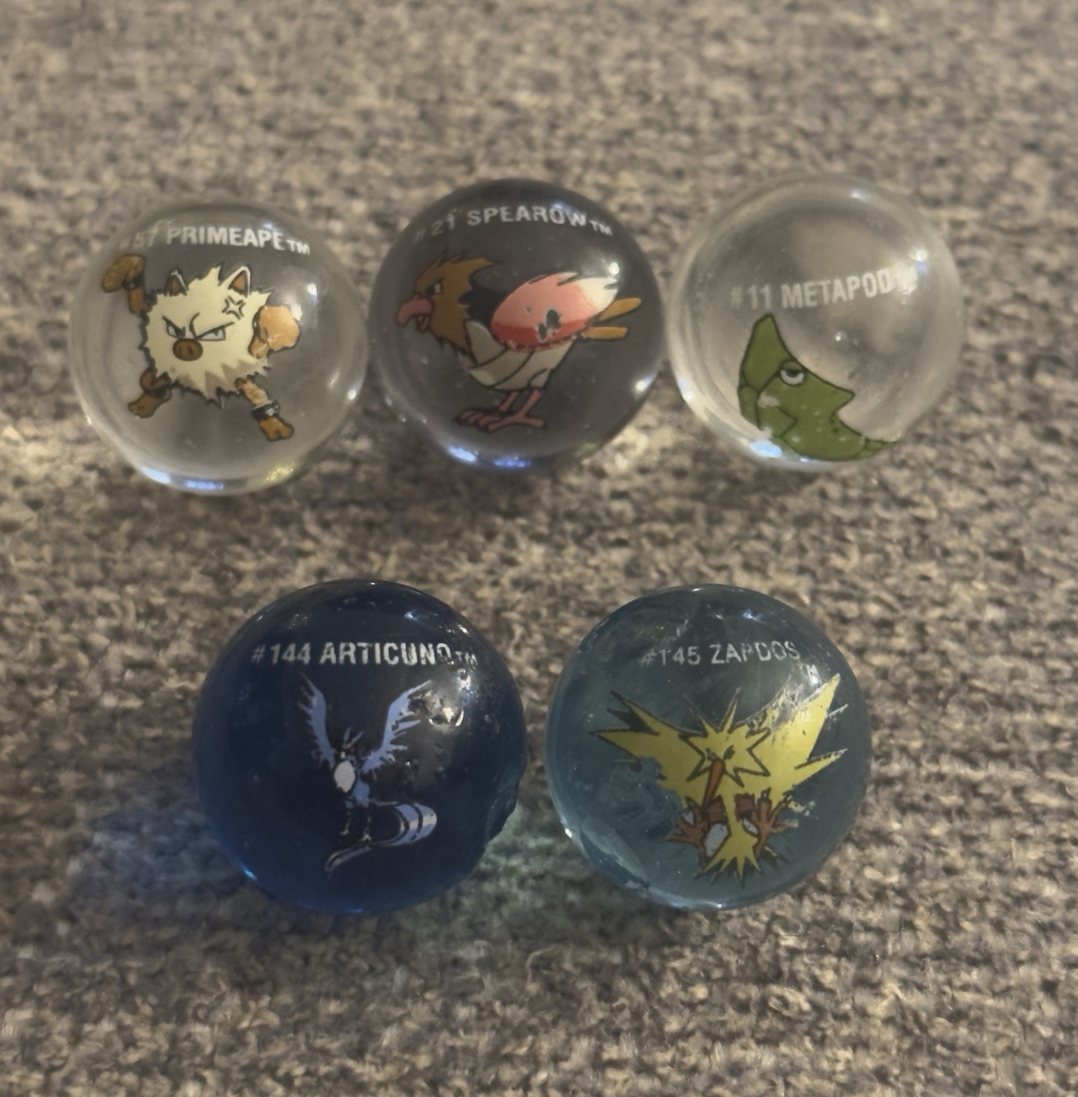 Vtg Pokemon Marbles Lot of 5 Bandai Toy Biz 1999 – Articuno Zapdos Metapod READ