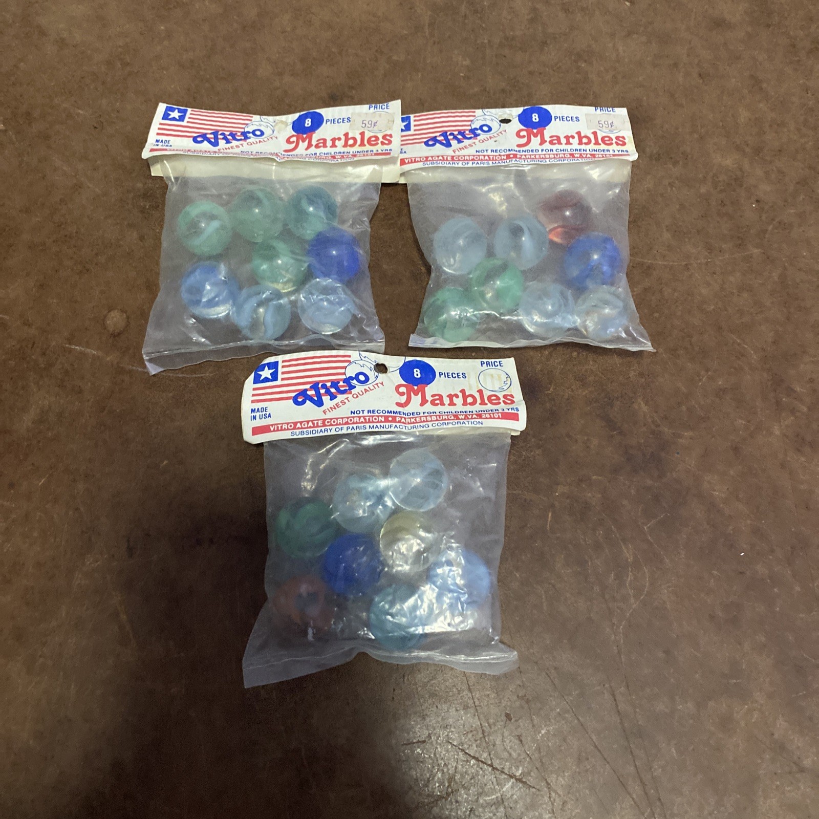 Lot Of 3 Bags Of 8 Vitro Vintage Caged Cats Eyes Shooters Marbles Lot 7/8”
