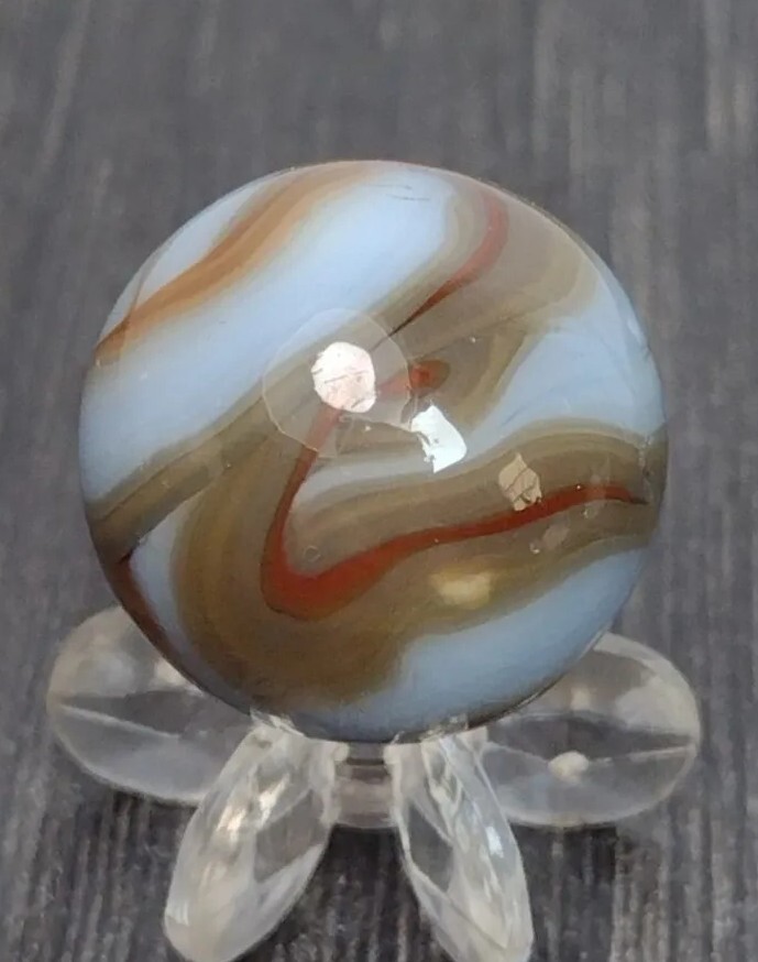 Tri-Color Light Blue & Dark Red Swirl Blend / Vintage Marbles .61″ NM Glass Toy