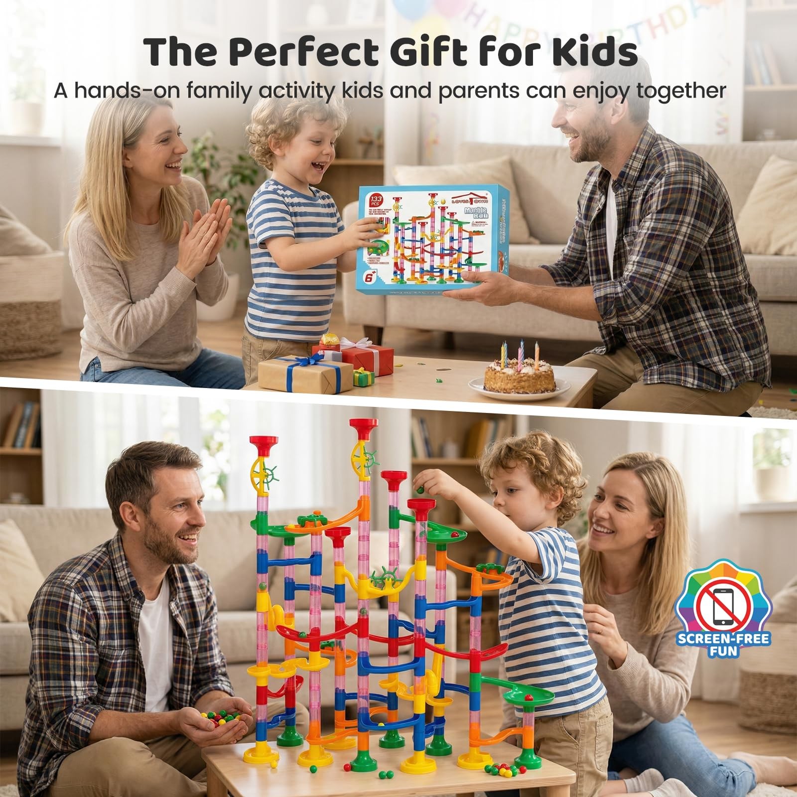 LovesTown Marble Run Toys, 133PCS Maze Game for Kid, Medium, Multi