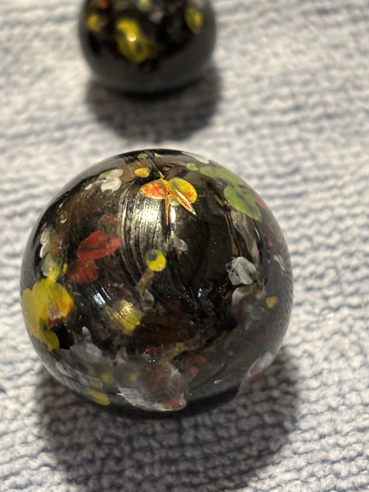 Vintage Marble Lot 88 Total Mixed Black Splatter Glass Marbles 1 Large Shooter