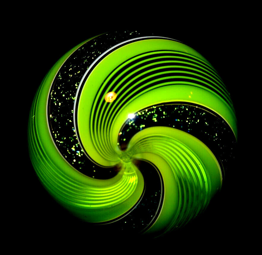 HOT HOUSE GLASS MARBLE/1.734″-LIME DICHROIC BANDED FINE LINER #315-FAST SHIP