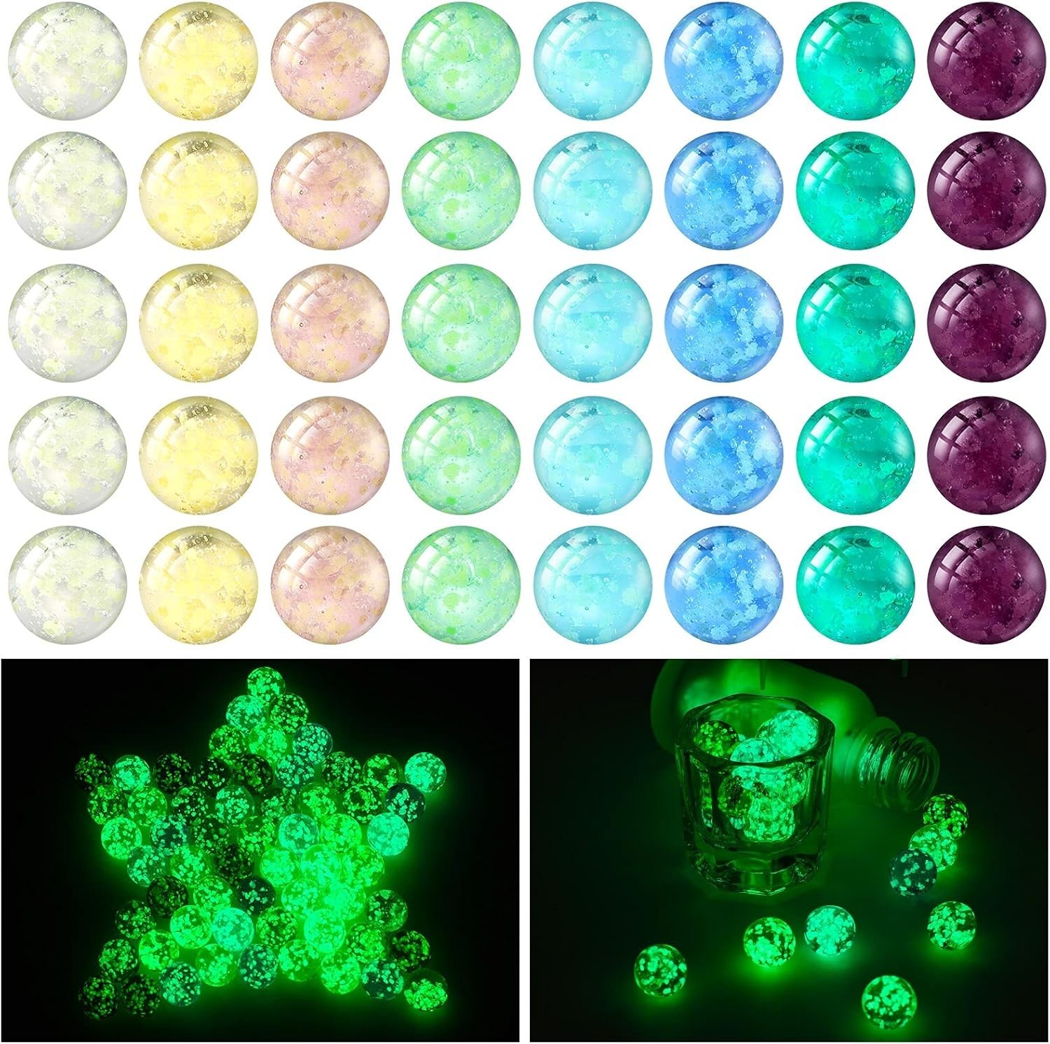 48 Pieces Marbles Glow in The Dark for Kids Mixed Colors Luminous Glass Marbles