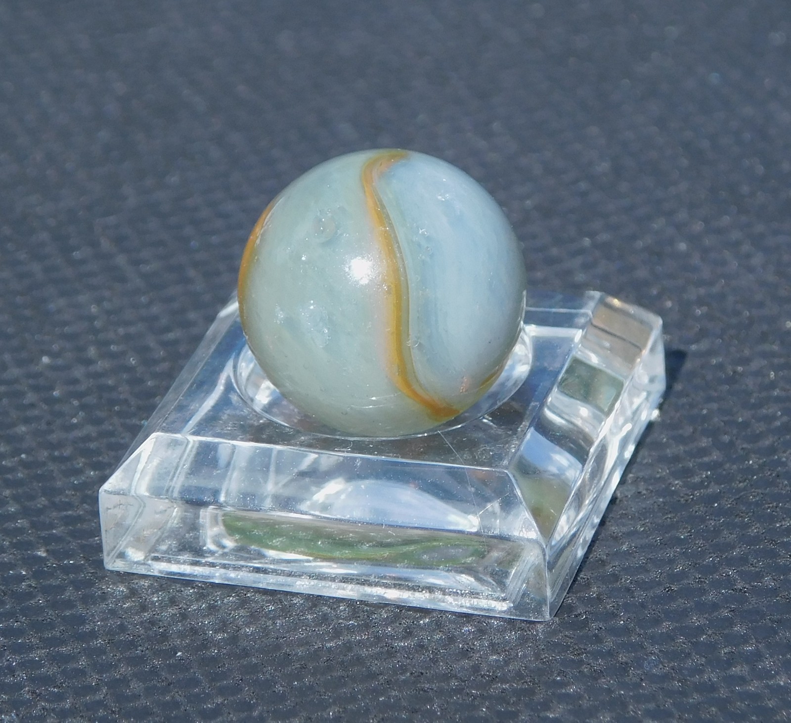 Vintage Marble Clear Transparent Grey-Blue Orange Stripe Opalescent 0.55″ ❤️-14