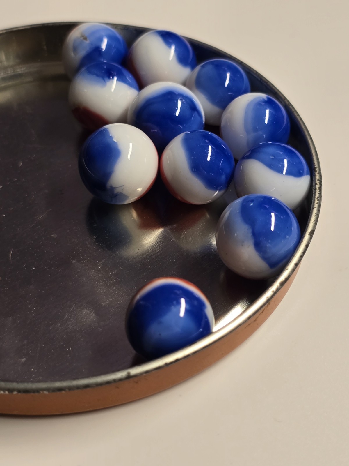 Vintage Assorted Patriot Red White Blue Glass Marbles Shooter Target Size 11pc