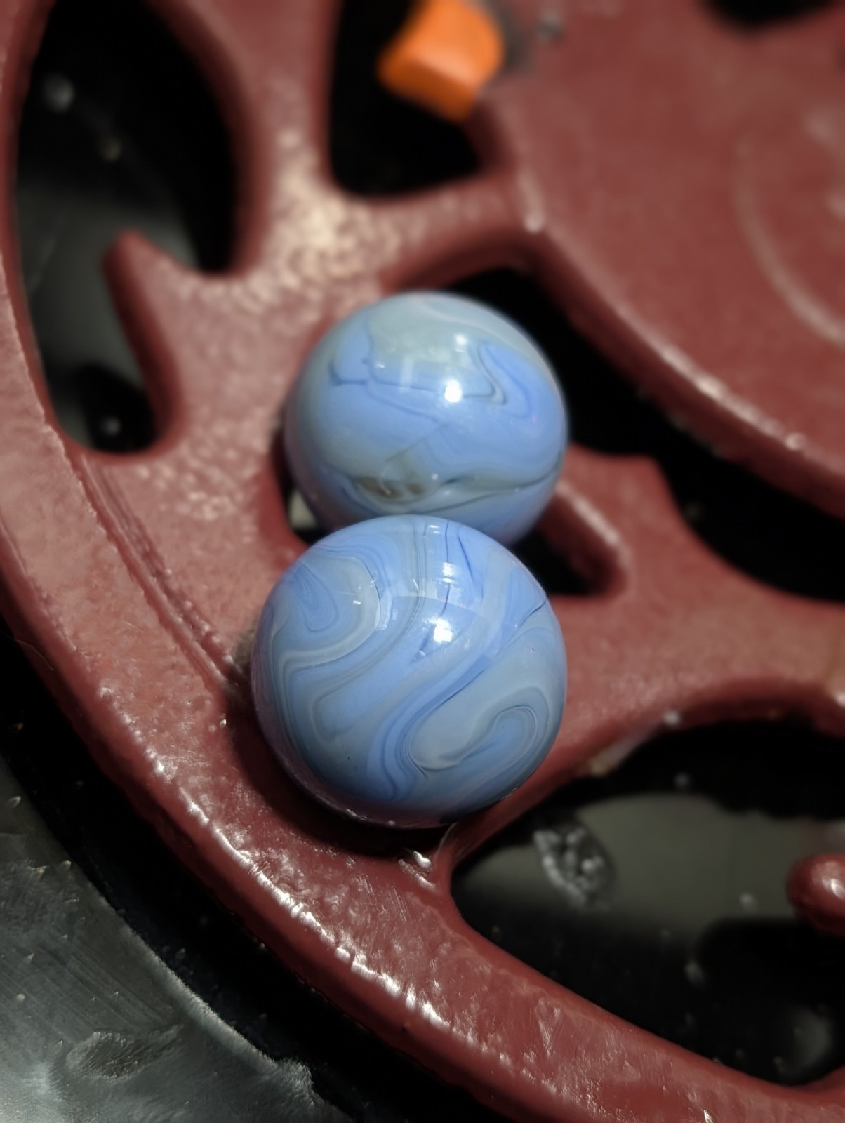 Vintage Pair Jabo Blue Uranium and Cadmium Marbles UV Glow