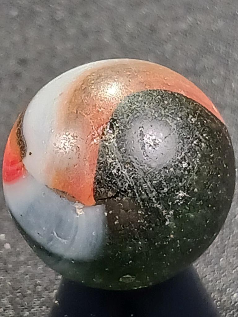 Peltier .57″ Red White Blue Transparent Green Good Cond. Serious Marble A295