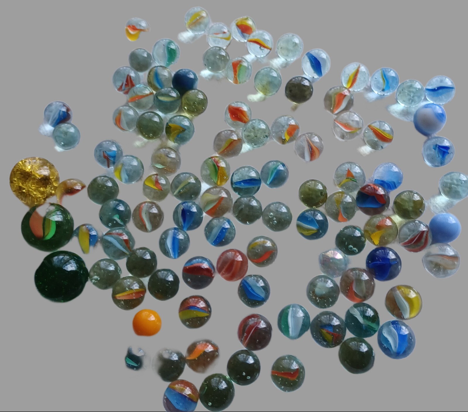 Marbles Lot of 100 +3 big multi-colored swirl