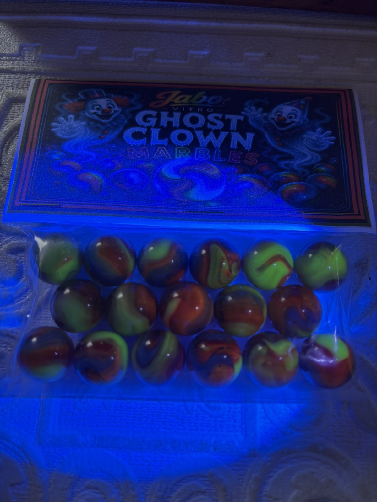 Jabo Vitro, Ghost Clown 17 Ct Marble Bag Signed By Jim King UV￼GLOWERS