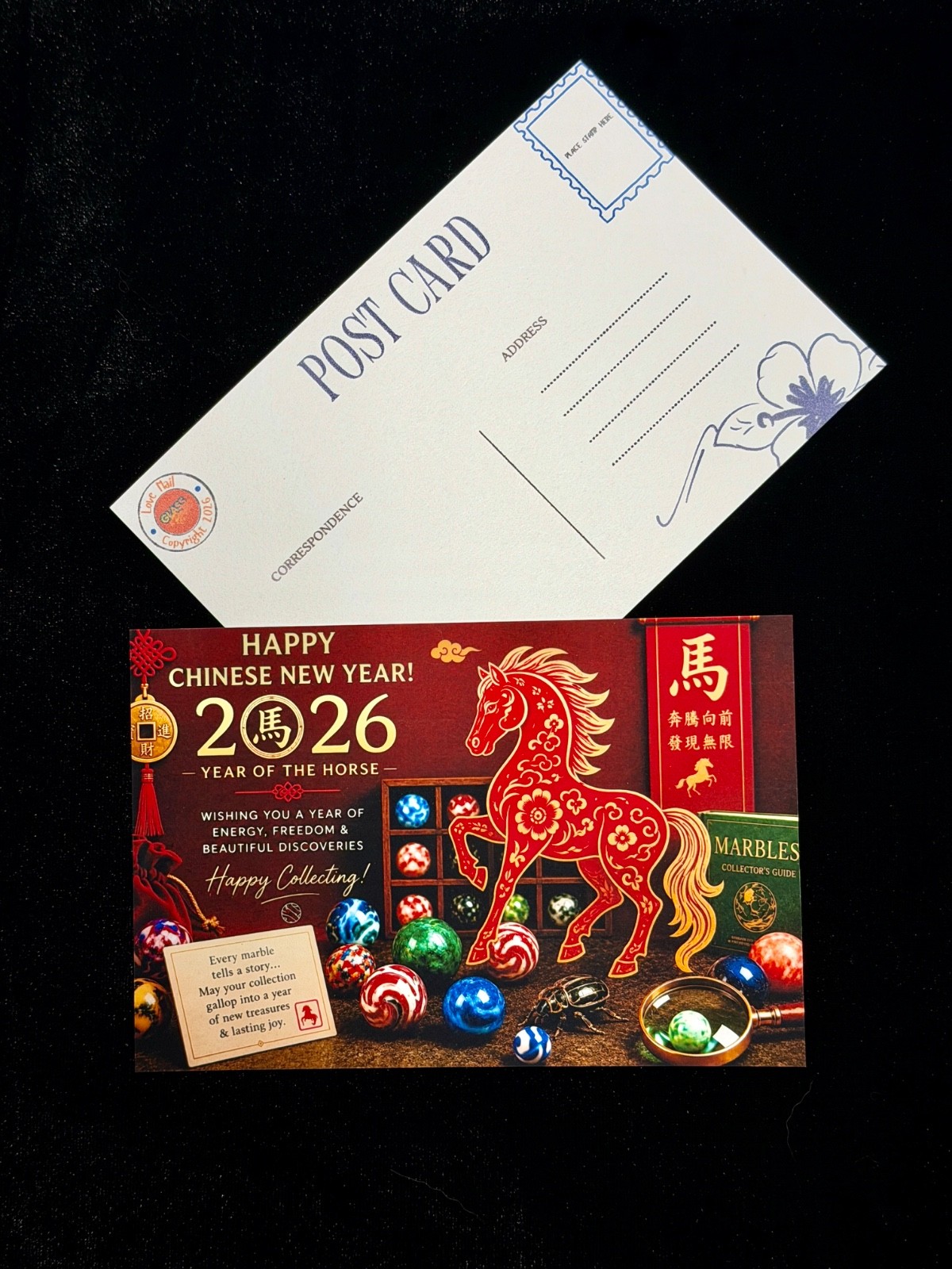 2026 Year of the Horse Marble Collector Postcard Chinese New Year