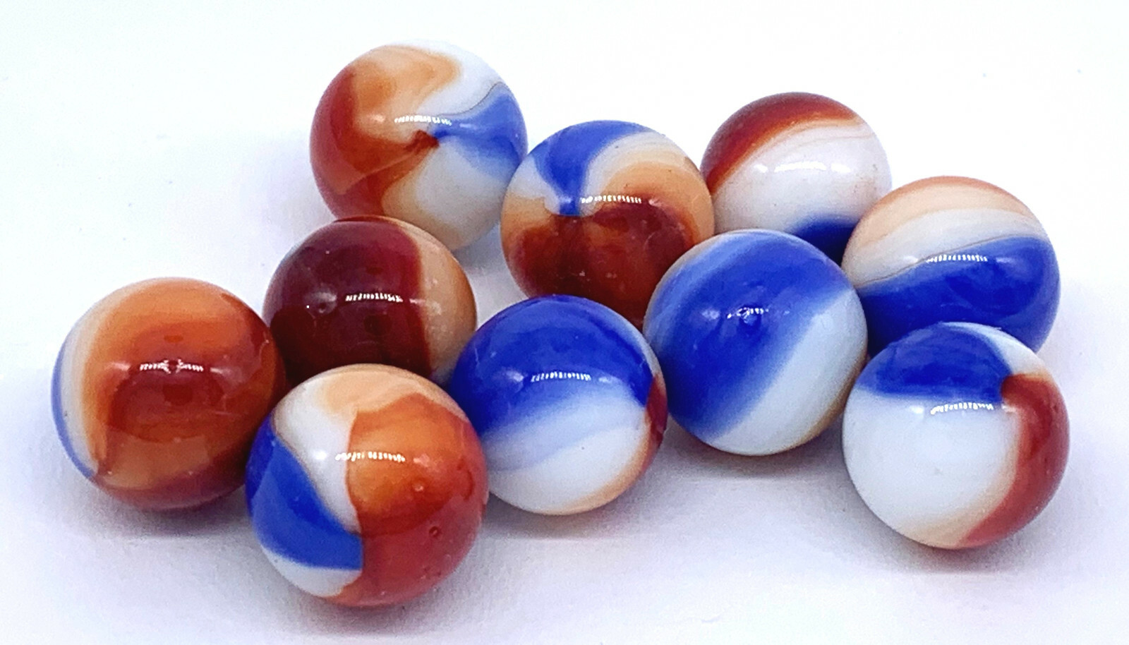 Pk of 10 “Patriot” 12mm PeeWee Glass Mega Marbles by Vacor 1/2 inch 1998-2004