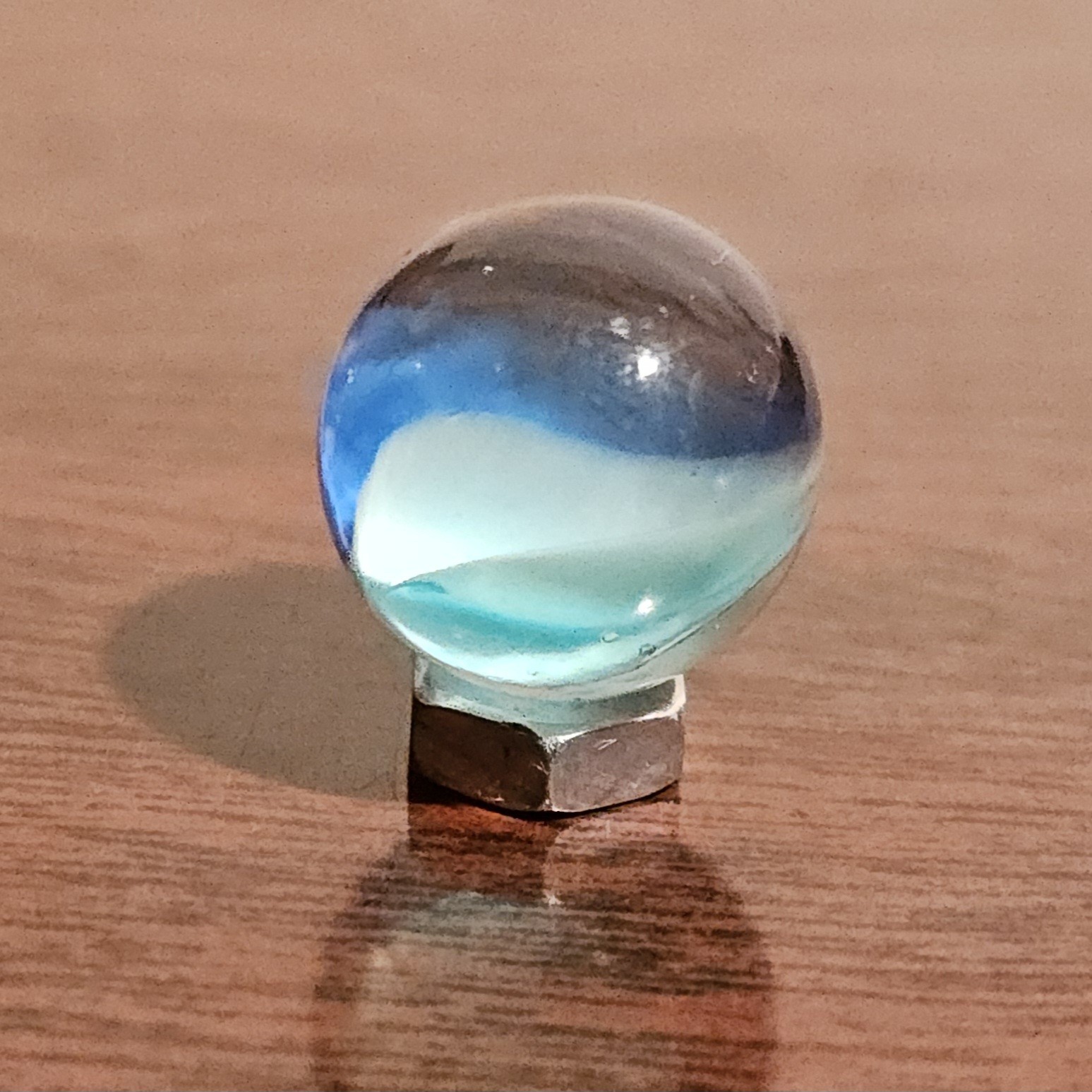 Vintage Dark Blue Light Blue Thru-White 6-Vein Cats Eye .592″ Glass Marble