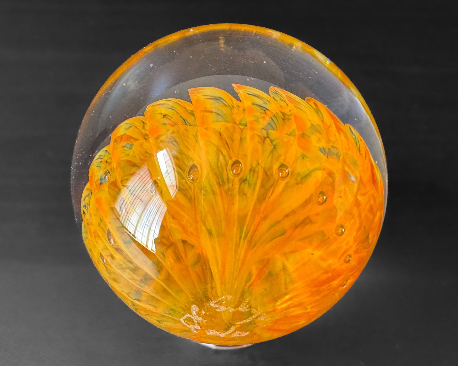 David P Salazar 1.7″ Orange Jellyfish Airtrap Handblown Art Glass Marble