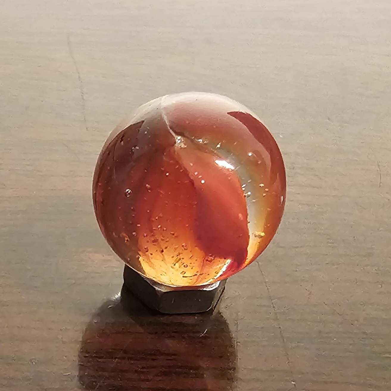 Vintage C. E. Bogard Rose Hybrid .625 Cats Eye in Clear Uranium Glass Marble