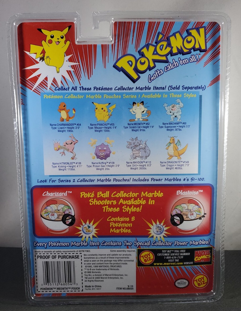 Pokémon Collector Marble Pouches: #52 Meowth, Series 1 Green Pouch, ToyBiz, NIB