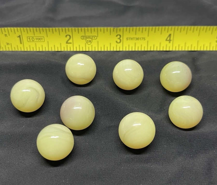 Burmese Glass Marbles Lot of 8- VTG – Glows Under Black light -5/8” Size