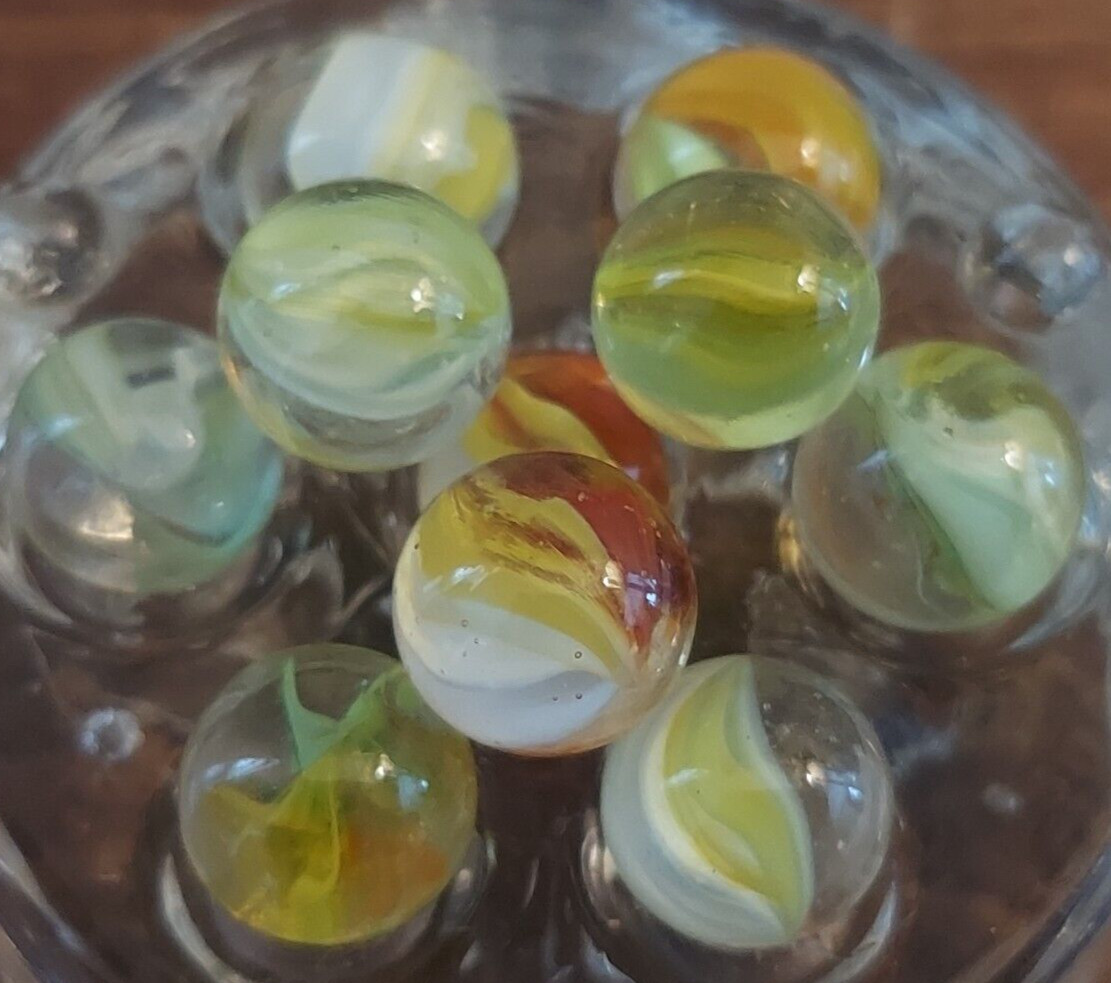 Lot 10 VTG UV Reactive Marbles Cadmium Uranium Cats Eye SMALL SIZE Unique!