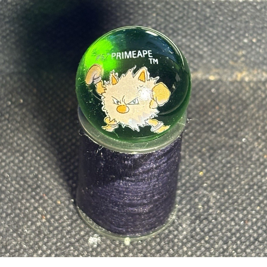 Pokémon Primeape Glass Toy Marble Green Logo Printed Collectible Machine Made