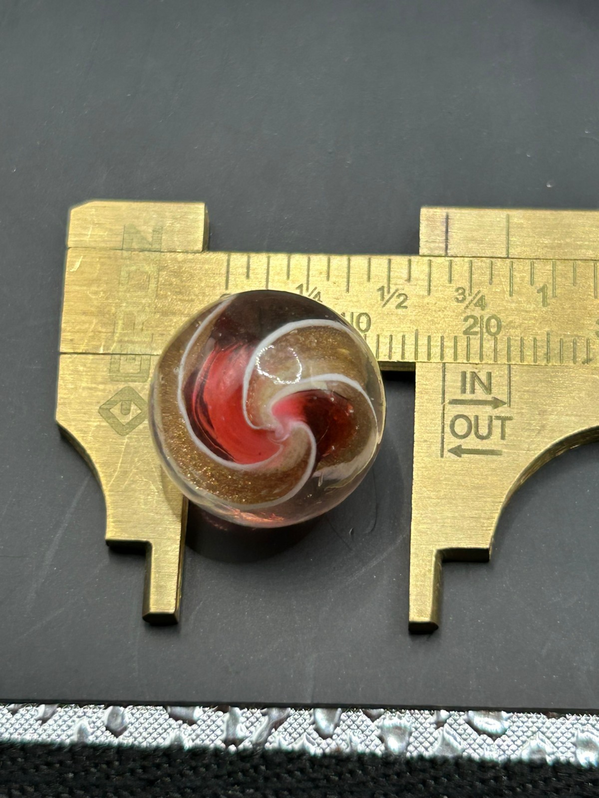 Antique German Cranberry Ribbon Core Lutz Marble 11/16″ Mint+ E2.3
