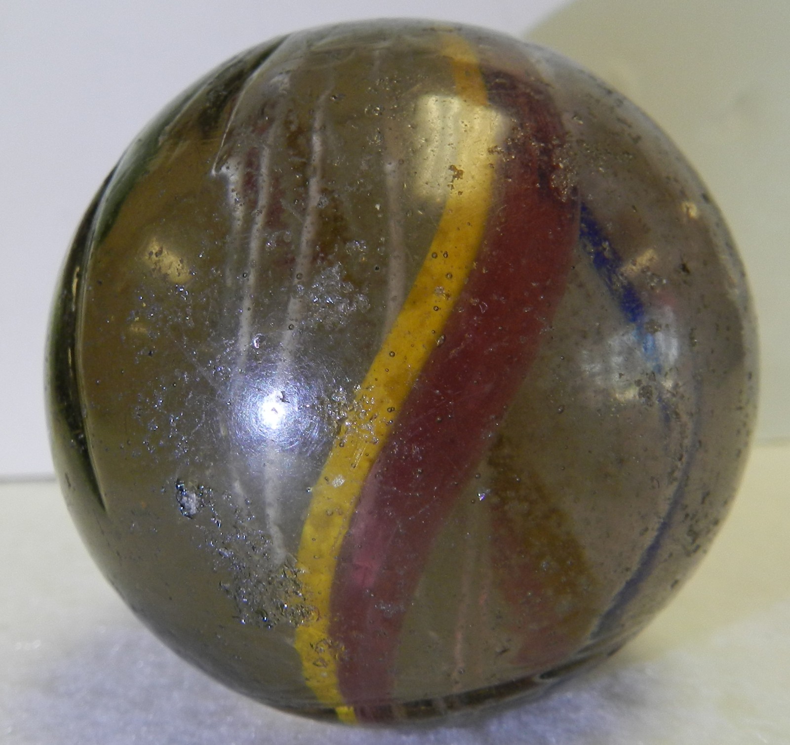 #19453m Huge 2.17 Inches Vintage German Handmade Latticino Swirl Marble