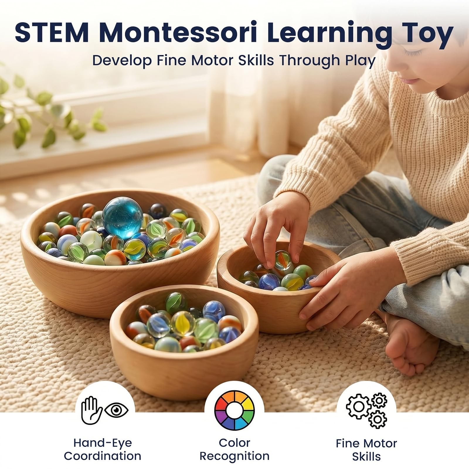 SallyFashion 66PCS Glass Marbles for Kids, 3 Sizes mixed size, Style-2