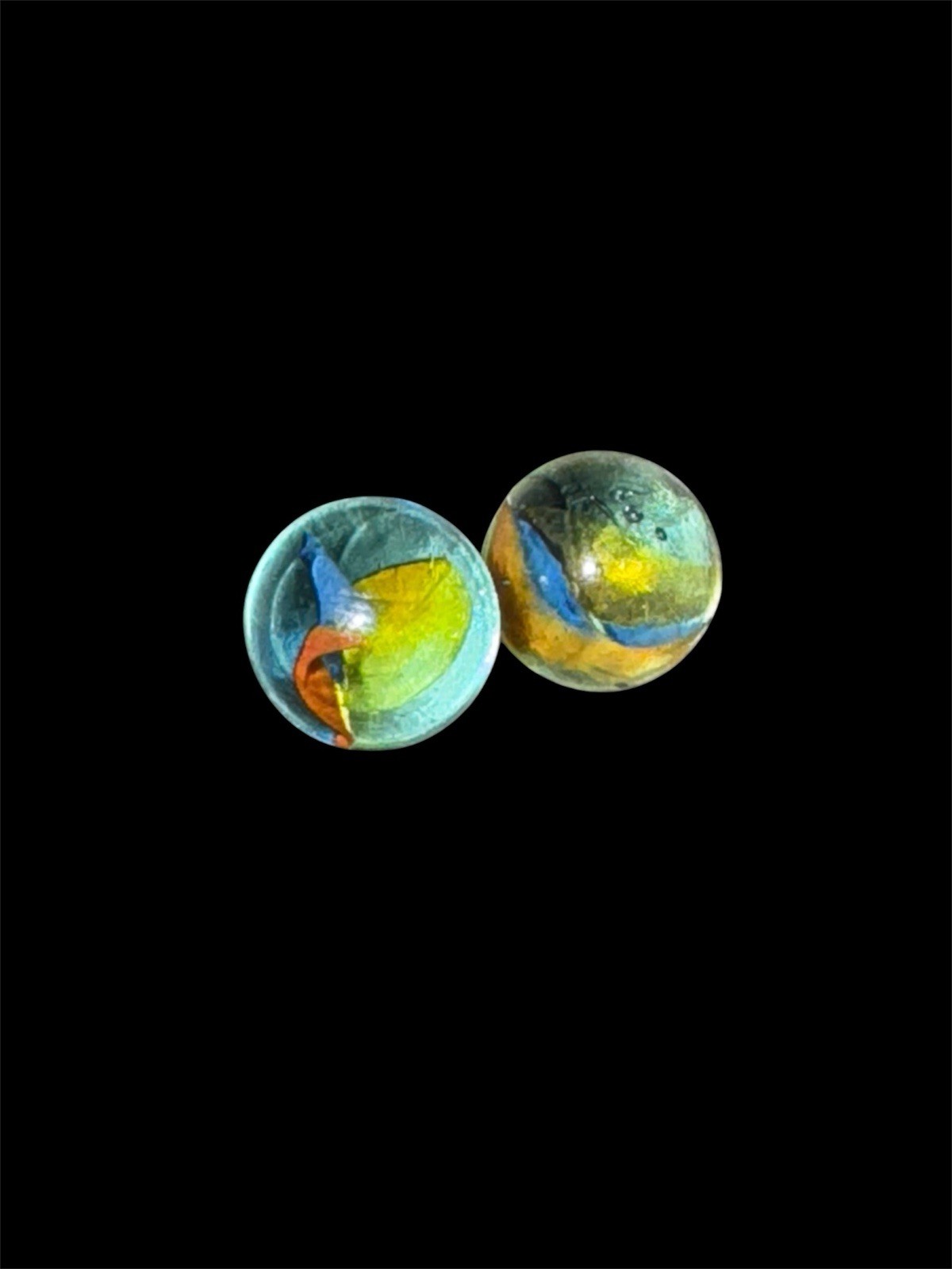 Vintage Vitro Agate Conqueror Tri-Lite Pee-Wee Marbles Pair Under 1/2″ MINT