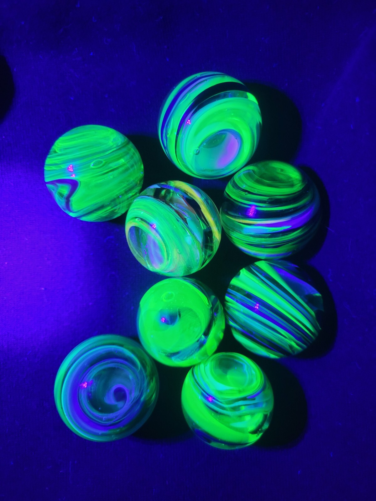 Uranium glass marble, handmade glass marble, unique glass marble, glowing glass