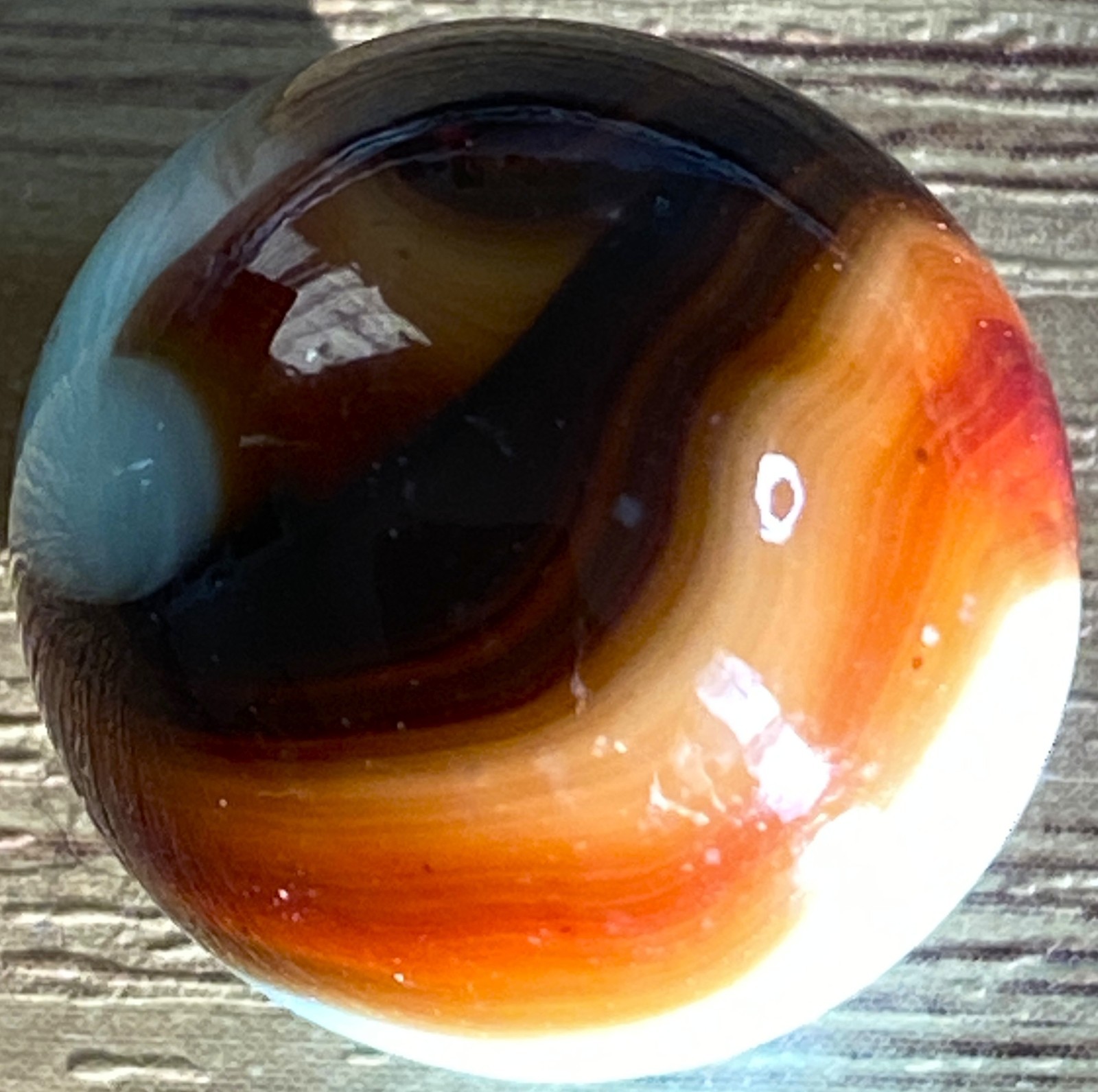 JABO SHOOTER ? BEAUTIFUL MOON GLOW / RICH BROWN SWIRLED SHOOTER .72″ BOX03/62
