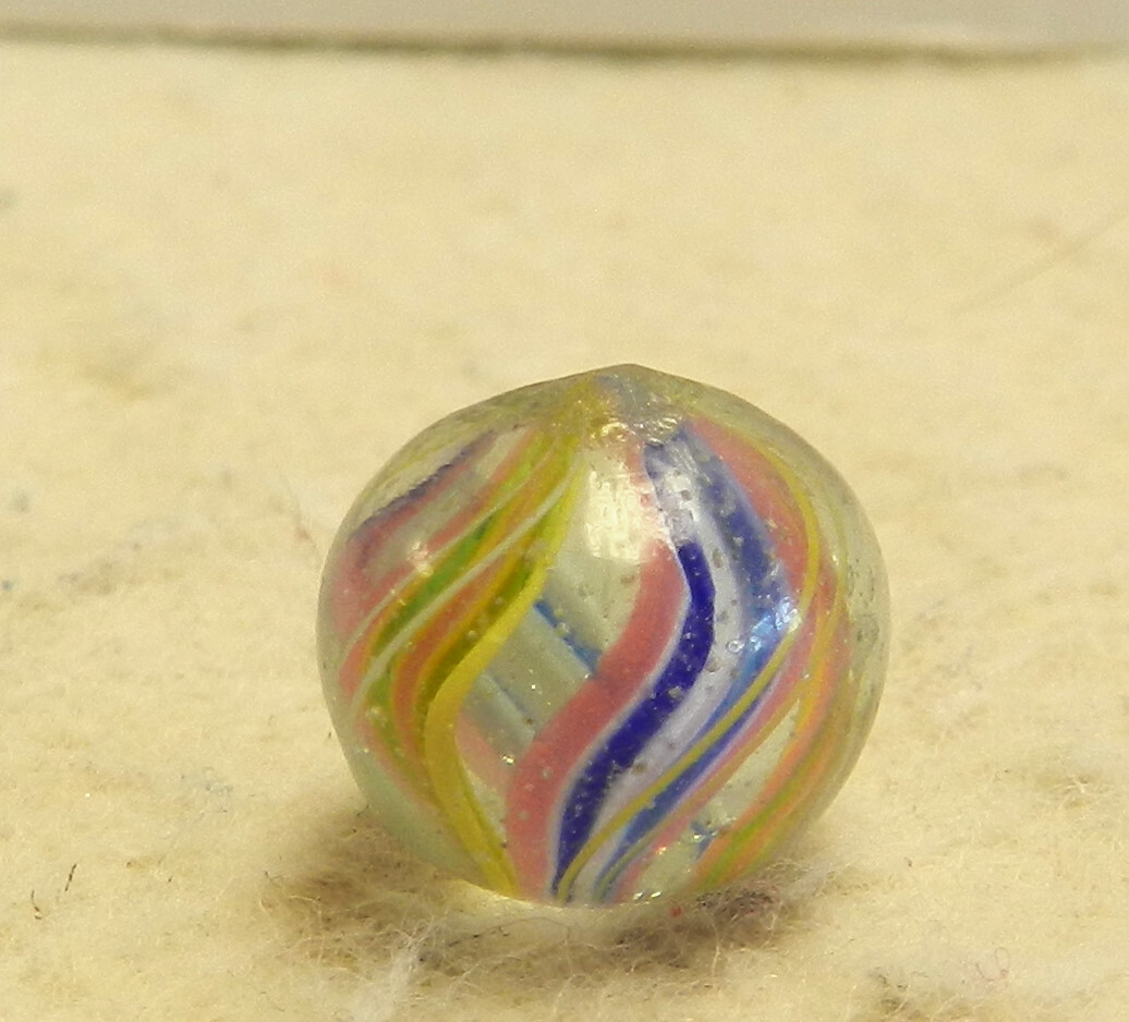#13889m Peewee .48 Inches Vintage German Handmade Divided Ribbon Swirl Marble