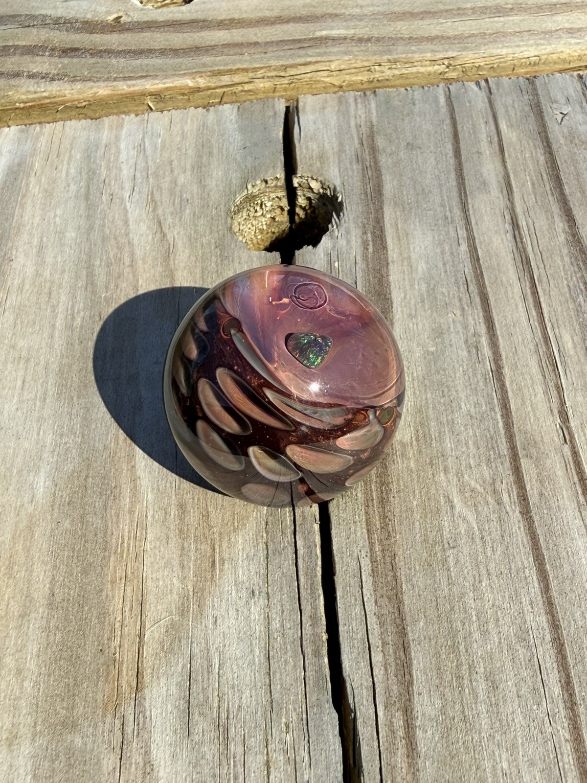 Dark Red Boro Glass Marble with Sparkling RGB Opal Bakers Backwoods Glass