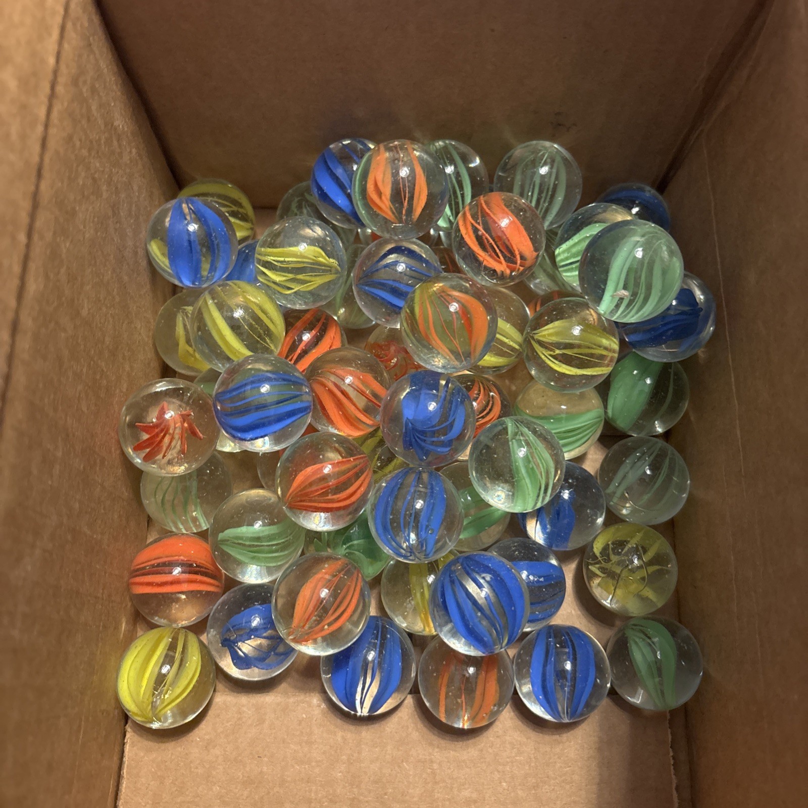 Vintage Lot Of 60 Marbles Cat Eye Multi Colors Orange Green Yellow Blue
