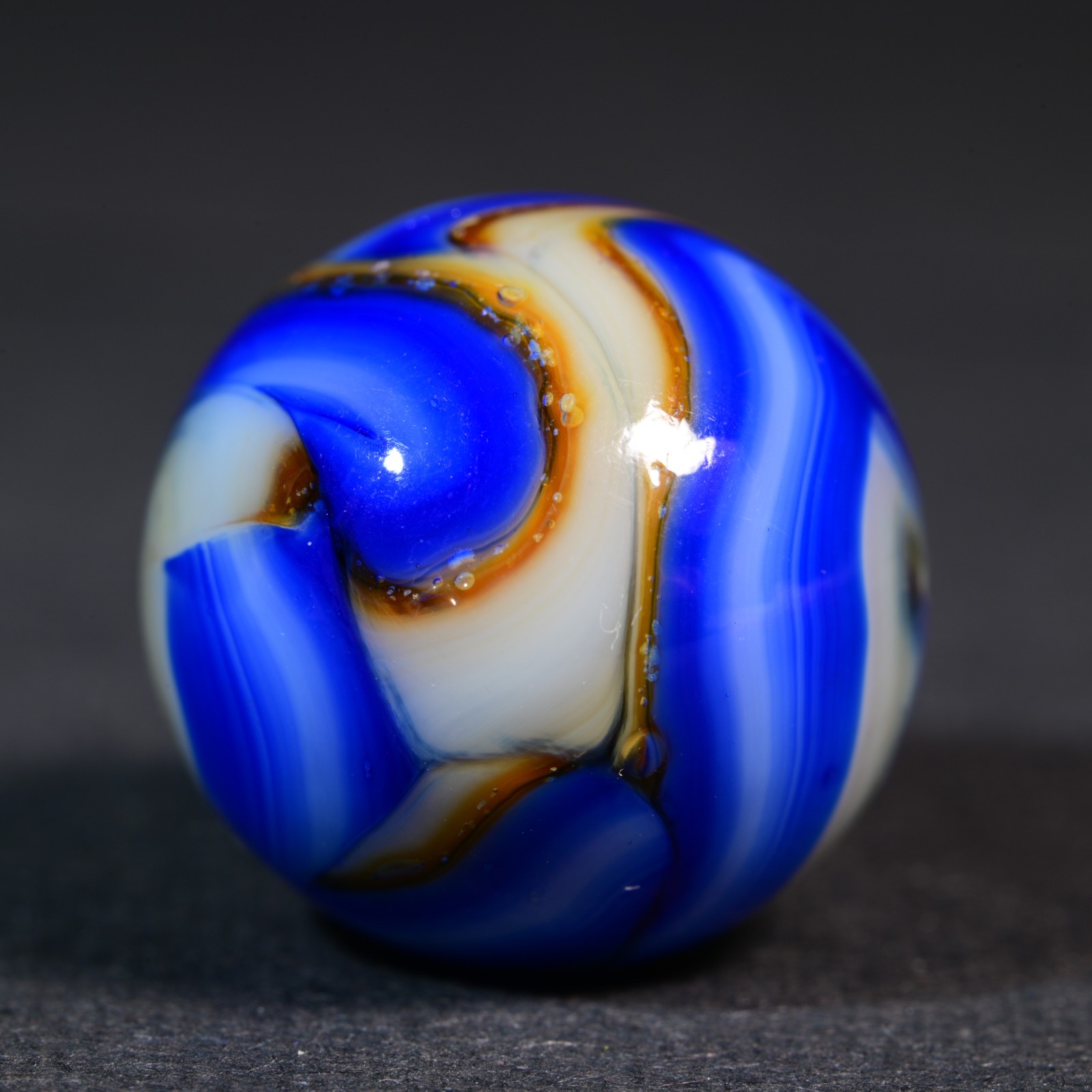 Veiligglas Opaque Vintage Marble 1960’s Crystal Orange & Cobalt 16.1mm 5/8”