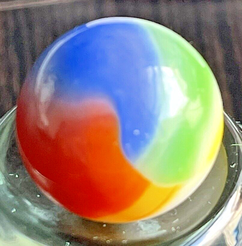 VTG MARBLE KING RAINBOW MARBLE GREEN BLUE RED ORANGE YELLOW WHITE .59″ MINT TOY