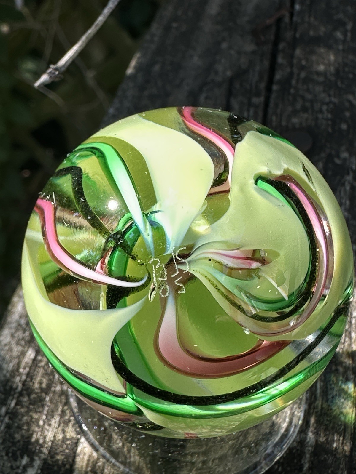 !!RARE!! BOBBIE SEESE MARBLE HANDMADE GLASS ART HUGE 1.77″ RIBBON SIGNED BJS 05