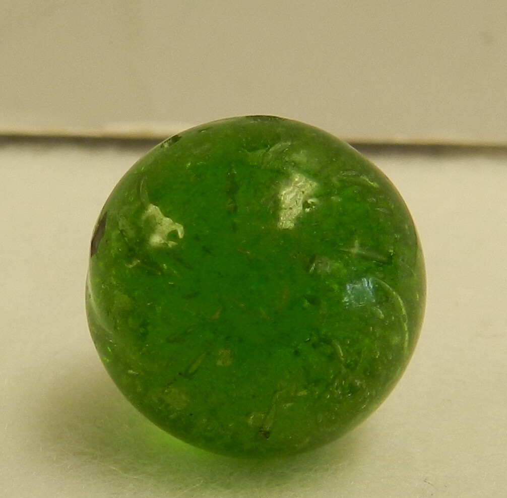 #18398m Vintage German Handmade Green Glass Mica Marble .64 Inches