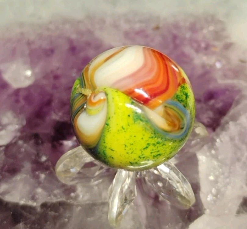 .72″ D.A.S. MARBLES 💥GREEN AVENTURINE TWISTED DRIZZLE-GLASS TOYS NM+