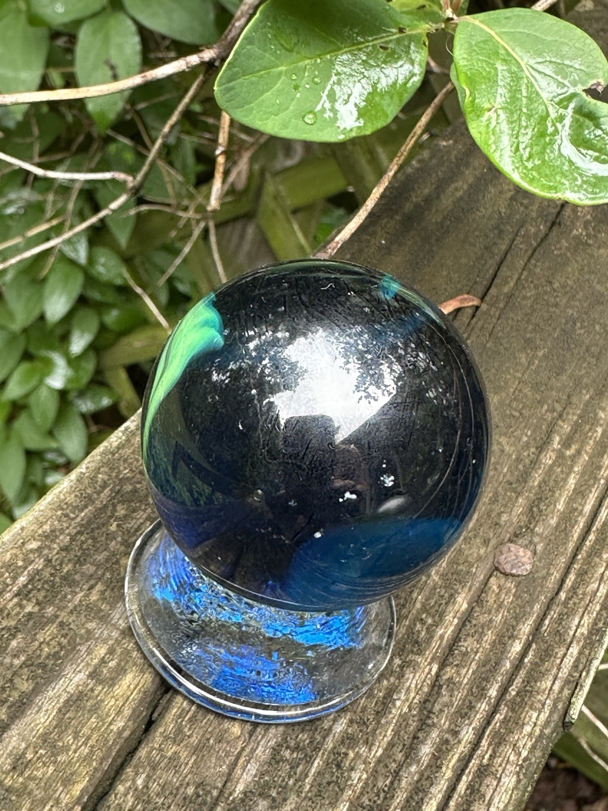 TOE BREAKER 50mm (2″) SEA TURTLE clear Blue/Green Marbles glass ball HUGE Swirl