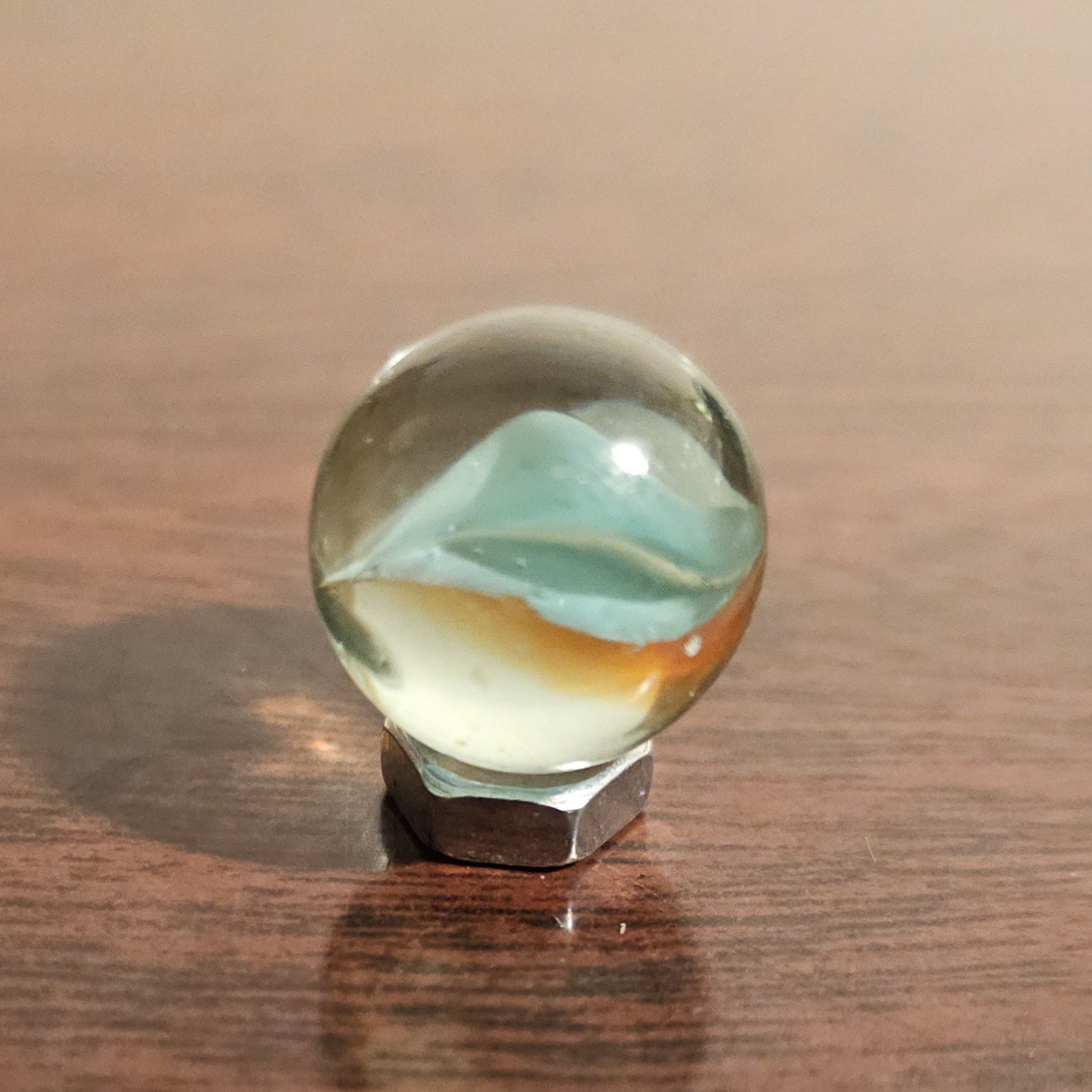 Vintage Red White Blue 3 Lobe Banana Cats Eye .593 Glass Marble