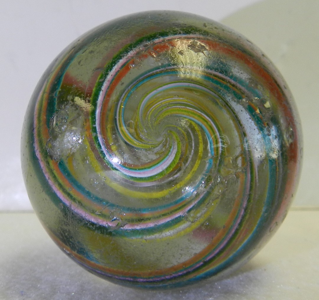 #20897m Huge 2.08 Inches Vintage German Handmade 2 Color Latticino Marble