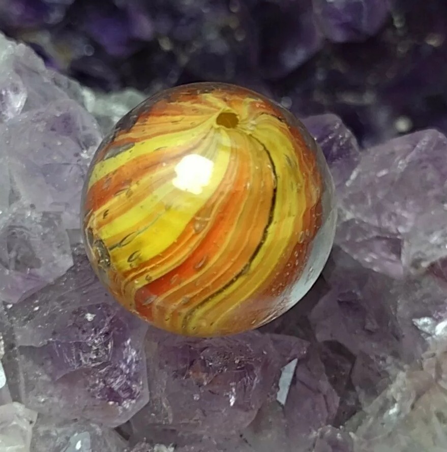 Flamin’ 🔥 NM Orange Onion Skin SWIRL Shrunken Antique GERMAN Marbles .64″
