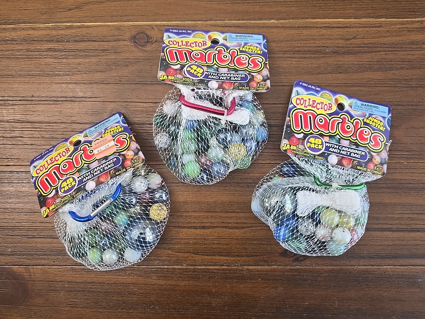 Vintage JA-RU Glass Marbles Lot 3 Bags With Shooters And Carabiner