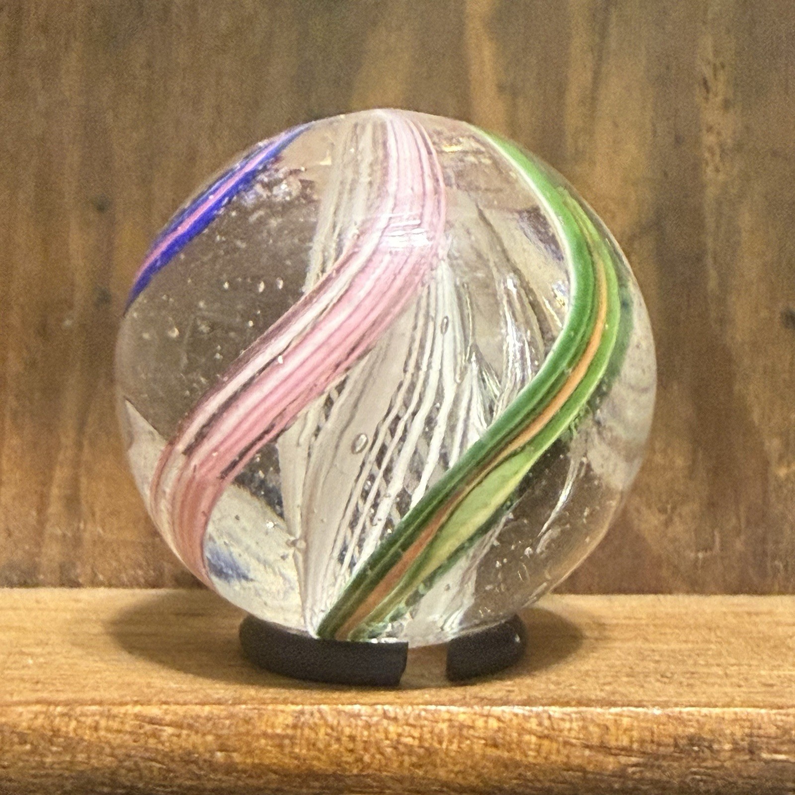 Antique German Handmade Latticinio Swirl Marble 1” Near Mint | 318