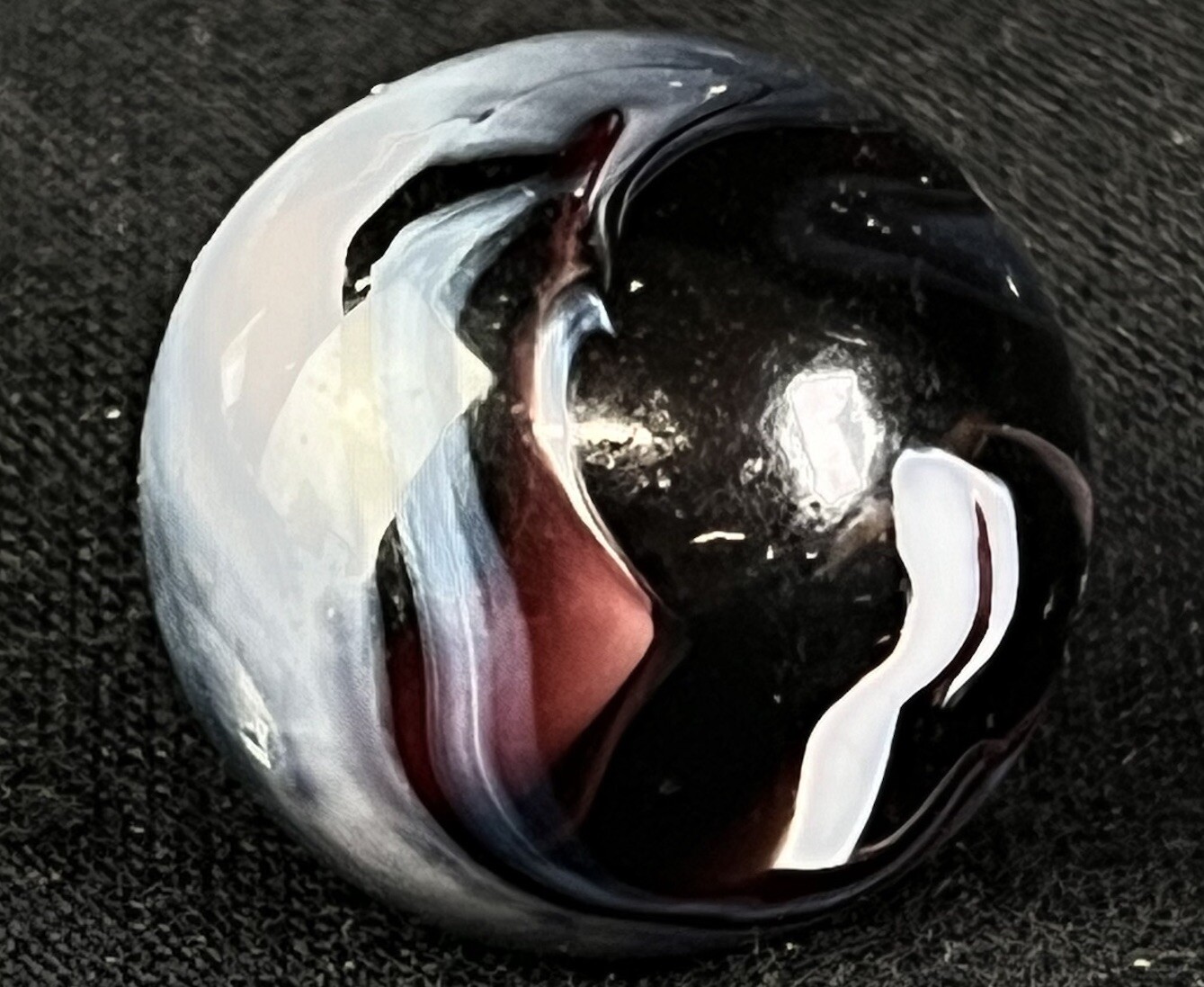 Vintage Akro Agate Peltier Art Swirl Glass Marble .78” Black Purple Blue Pink