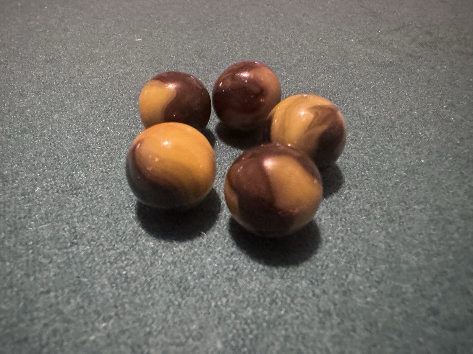 Lot of 5 Glass Toy Swirl Marbles Brown & Tan Swirl Pattern