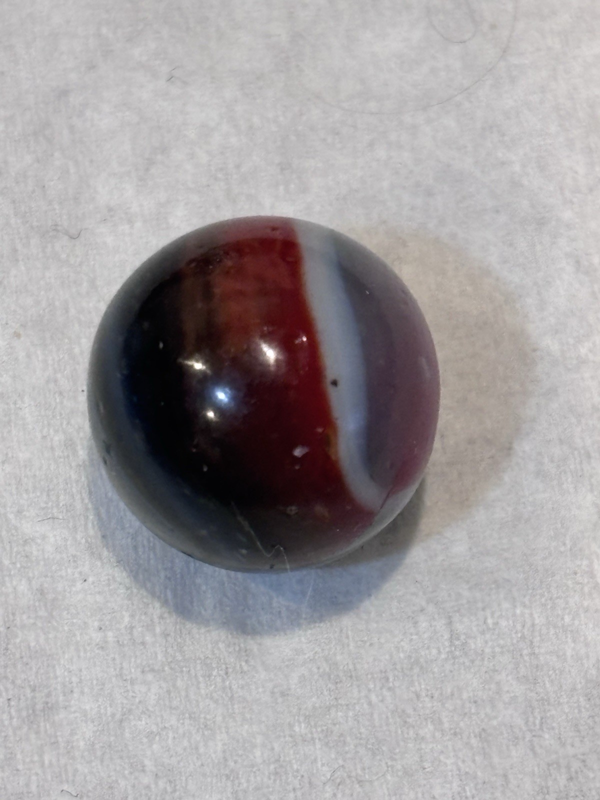1930’s Vintage PELTIER NLR National Line Red White Grey Blue Glass Marble .62”