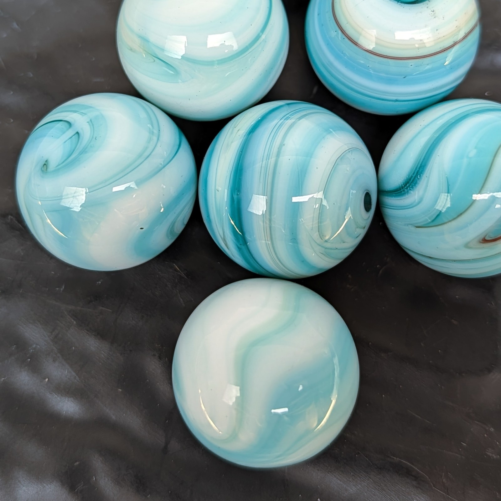 Akro Agate Swirl Slag Glass Marble Shift Knobs Hotrod Blue+White 1″ HTFâ­